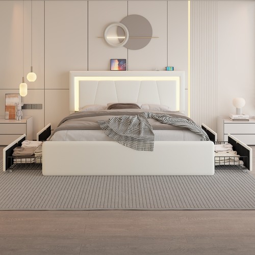 Full queen upholstered led bed - full/queen,