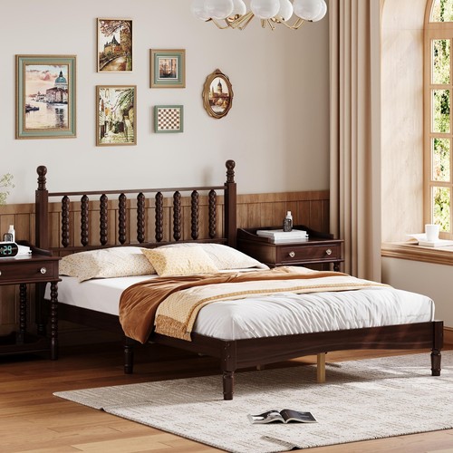 Retro full wooden bed frame - wooden,