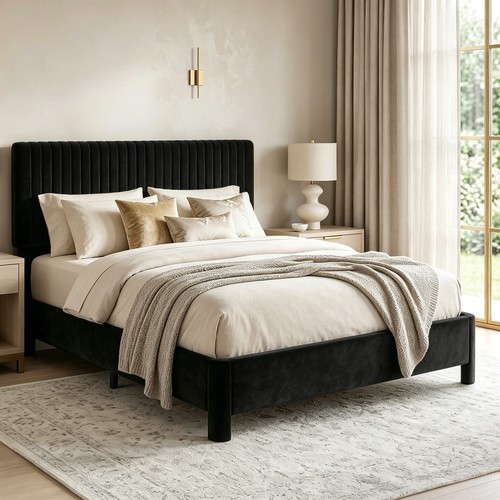 Velvet upholstered bed - upholstered, frame