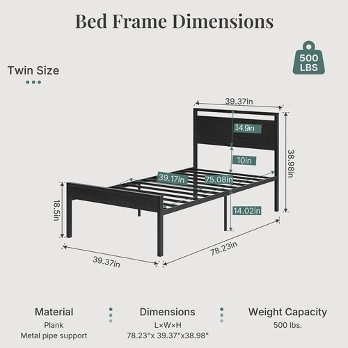 Metal bed frame with - frame, wooden
