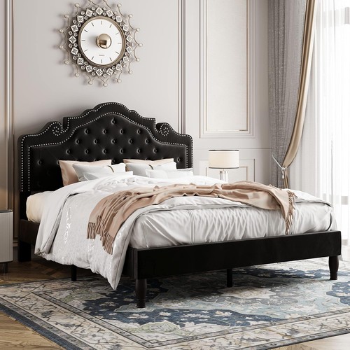 Queen velvet bed frame with - bed,