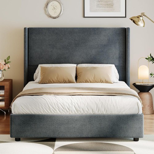 Grey queen bed frame linen - grey,