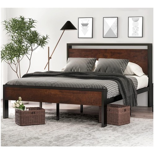 Rustic metal bed frame with - frame,