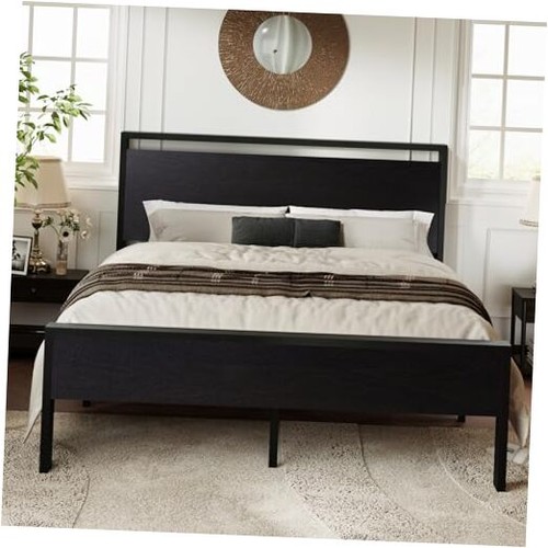 Full black oak platform bed - oak,